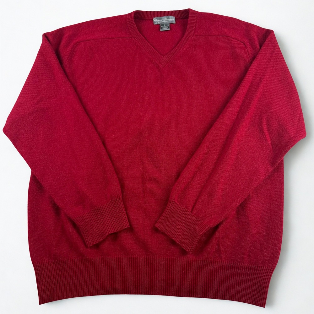 Red Cashmere V-Neck Sweater Daniel Cremieux Mens L Signature Collection Holiday